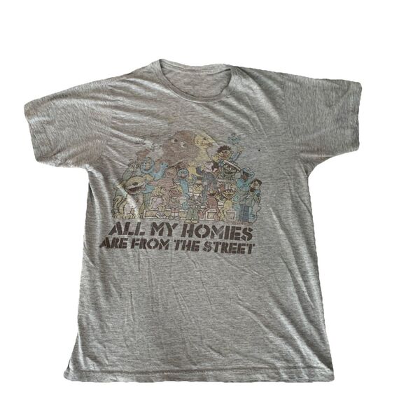 Vintage Sesame Street Graphic T-Shirt "All My Homies Are From The Street" Gray M - Picture 2 of 11